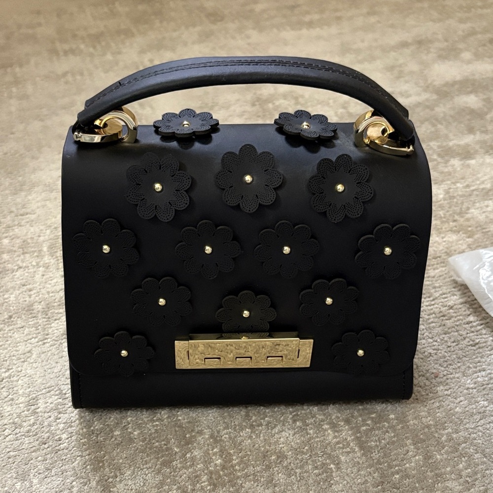 Zac Posen Black Floral Embellished Handbag